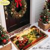 Merry Christmas Doormat, Woven-Style Santa and Reindeer Design, Non-Slip and Machine-Washable Entryway Rug, Home Decor