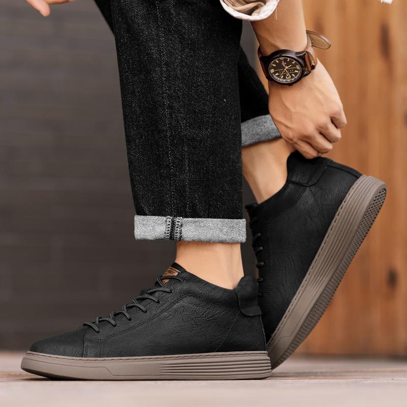Fashion Classic Lace Up Walking Shoe Warm Plush Fur Winter Sneakers Genuine Leather Men's Basic Boots Autumn Winter Outdoor Casual Boots