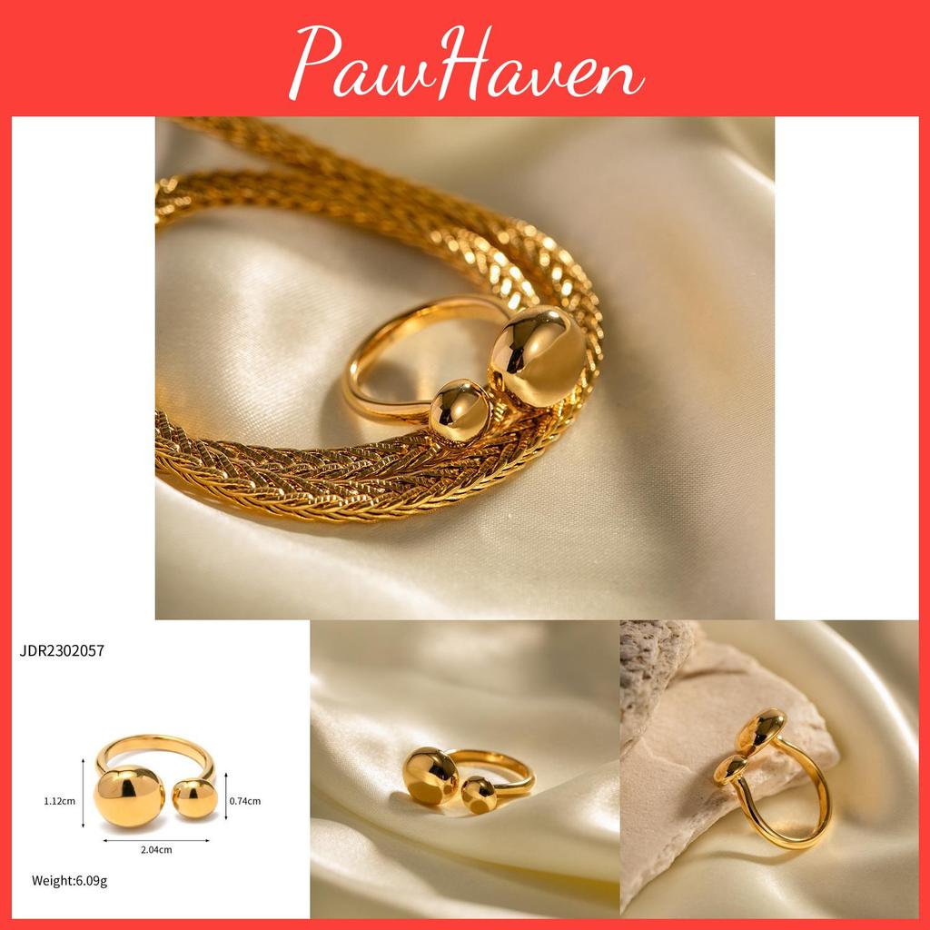 Stylish Ins Wind Cross-border 18k Gold Stainless Steel Round Water Drop Ring No Fading Versatile Stainless Steel Ring