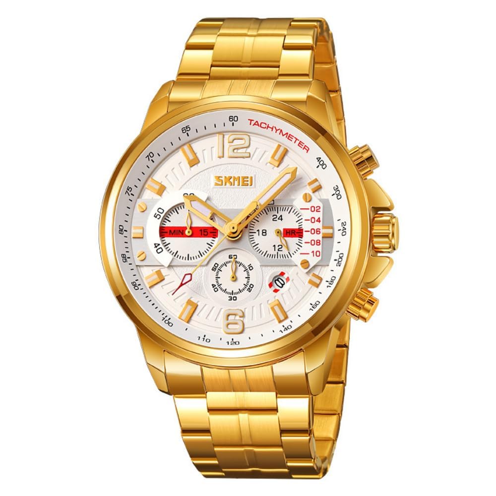 Men's Watches Stainless Steel Chronograph Calendar Luminous Men's Watch Waterproof Six-Pin Quartz Wristwatches Males Gifts