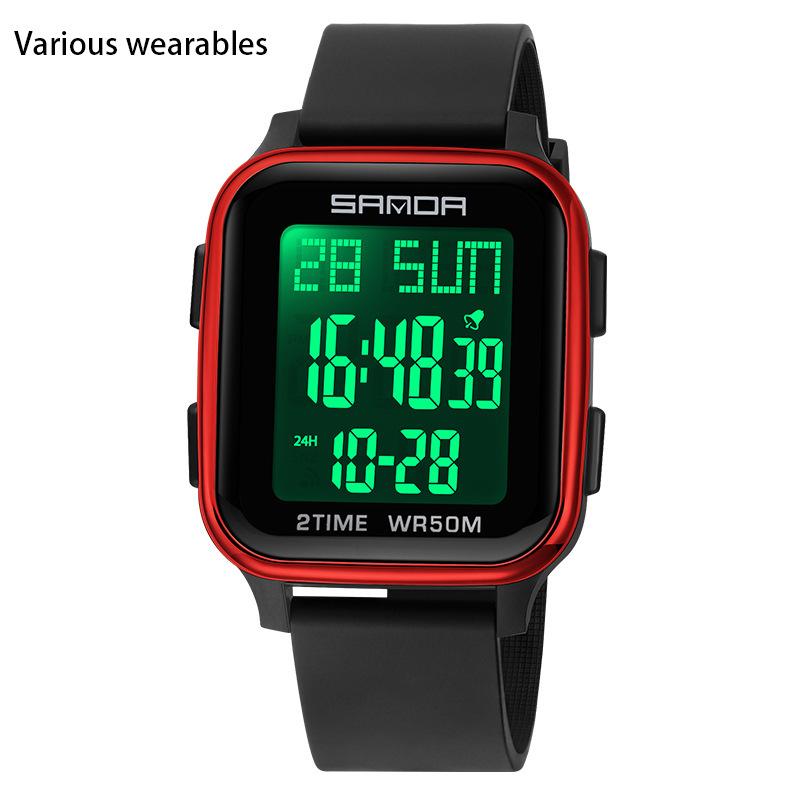 Orologio Elettronico Multifunzionale Quadrato alla Moda per Studente Maschio Orologio Elettronico Impermeabile per Sport All'Aria Aperta