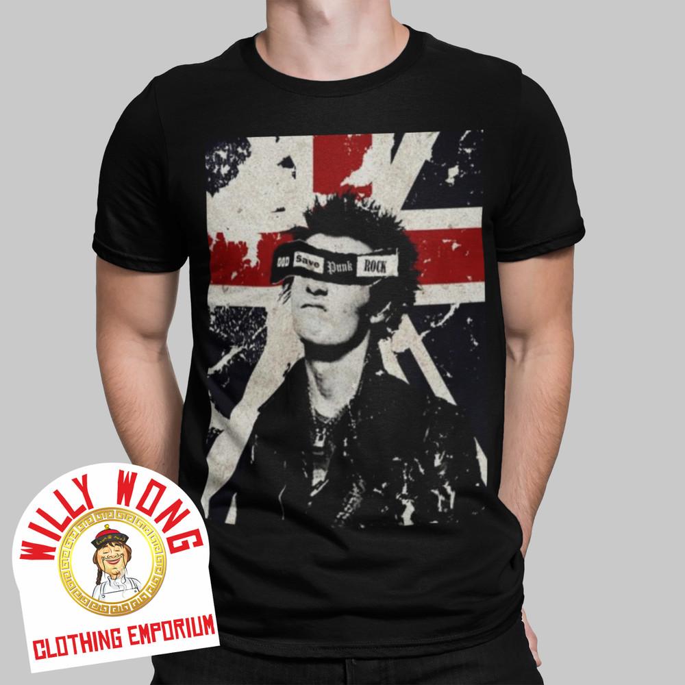 God Save Punk Rock T-Shirt Union Jack Tee Retro Pistols London 70s 80s Anarchy Unisex T-Shirt S