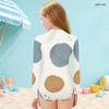 Girls High Neck Long Sleeve Front Zip Blue White Printed One Piece Swimsuit