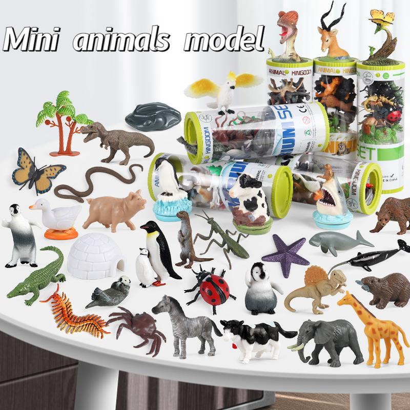 Oenux Zoo Animals Model Lion Shark Bee T-REX Penguin Cow Horse Hen Action Figures Cute Education Miniature Playset Kid Toy Gift