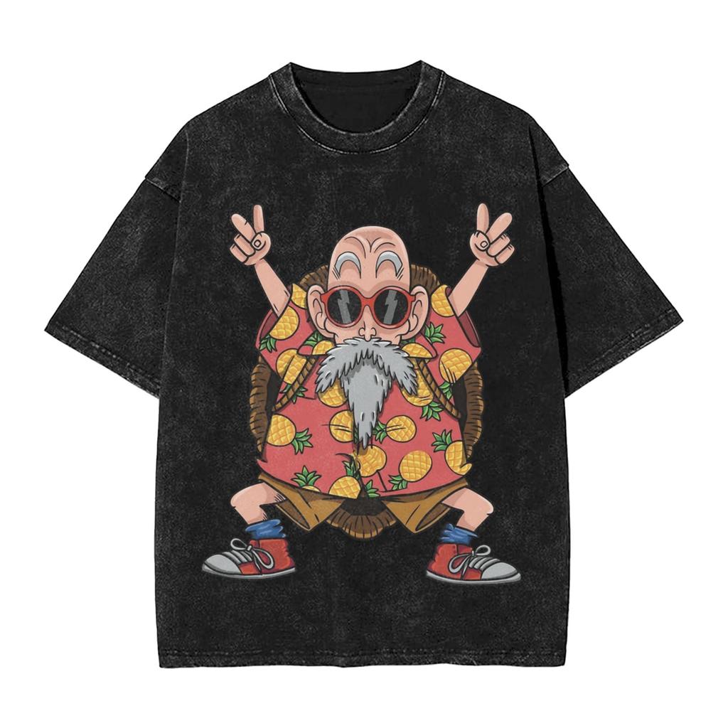 Master Roshi Dragon Ball Printed Tshirt Mens and Womens Washed Tshirt High Quality Vintage Cotton Tshirt Harajuku Tops