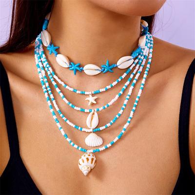 European and American Jewelry, Hawaii Vacation, Beach Shell Necklace, Ocean Shell, Double Layered Necklace, Collarbone Chain
