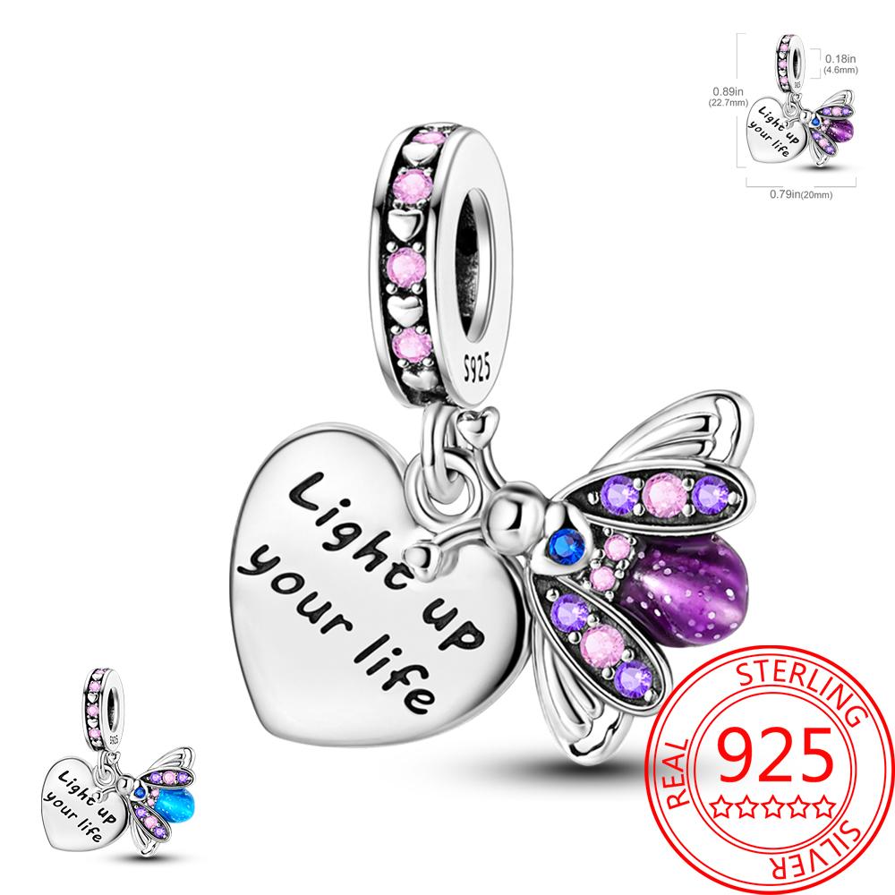 Breloque Pendentif Perles Cœur Rose Scintillant Cuivre Compatible Bracelet Original Pour Femmes Bijoux Cadeaux Saint-Valentin