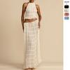 2025 Spring and Summer New European and American Fashion Sexy Backless Halter Neck Lace Vest Long Skirt Suit Beach Skirt
