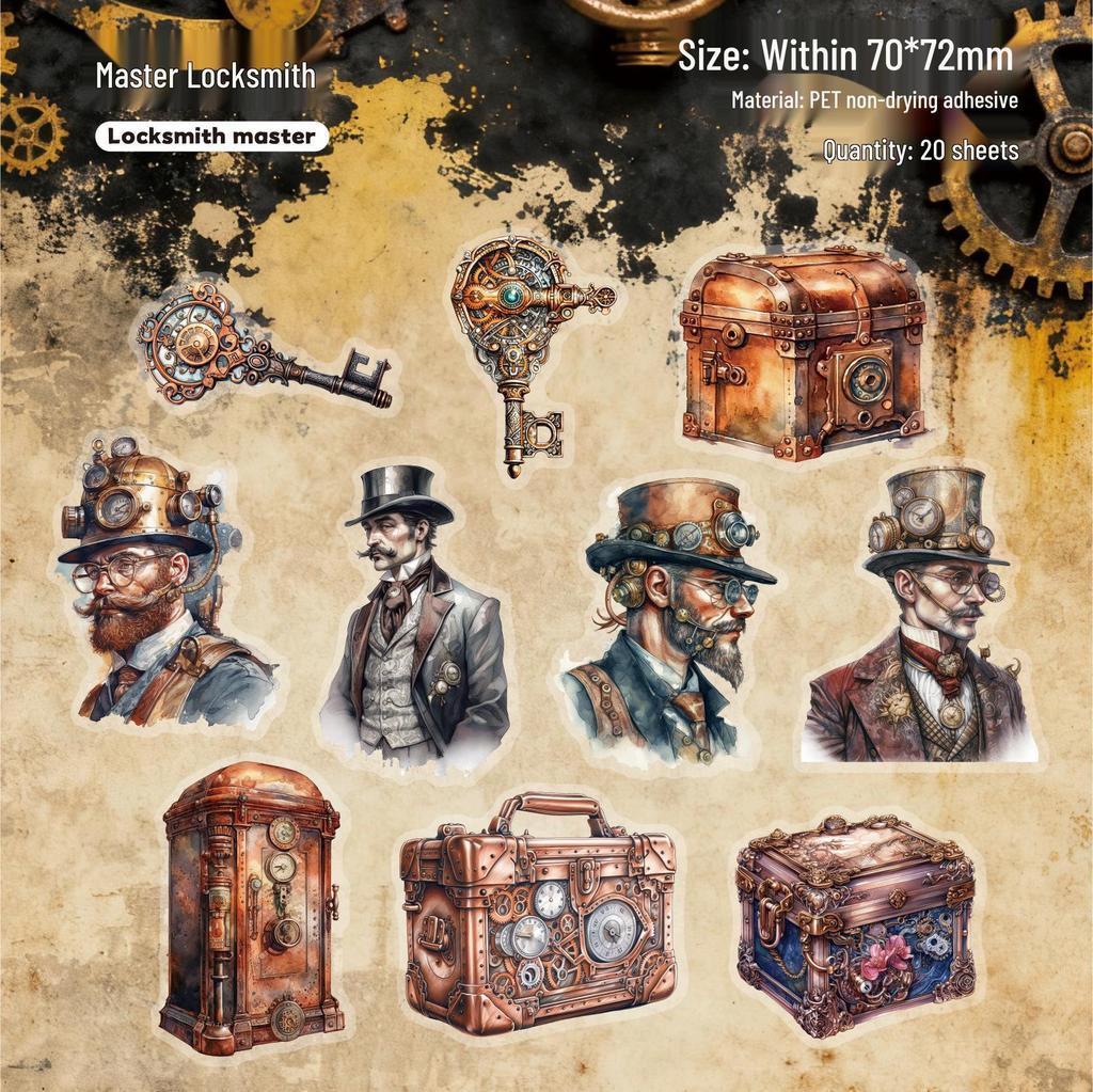 Steampunk Era Retro Character Decorative Stickers - 20 Sheets for Creative DIY Journaling