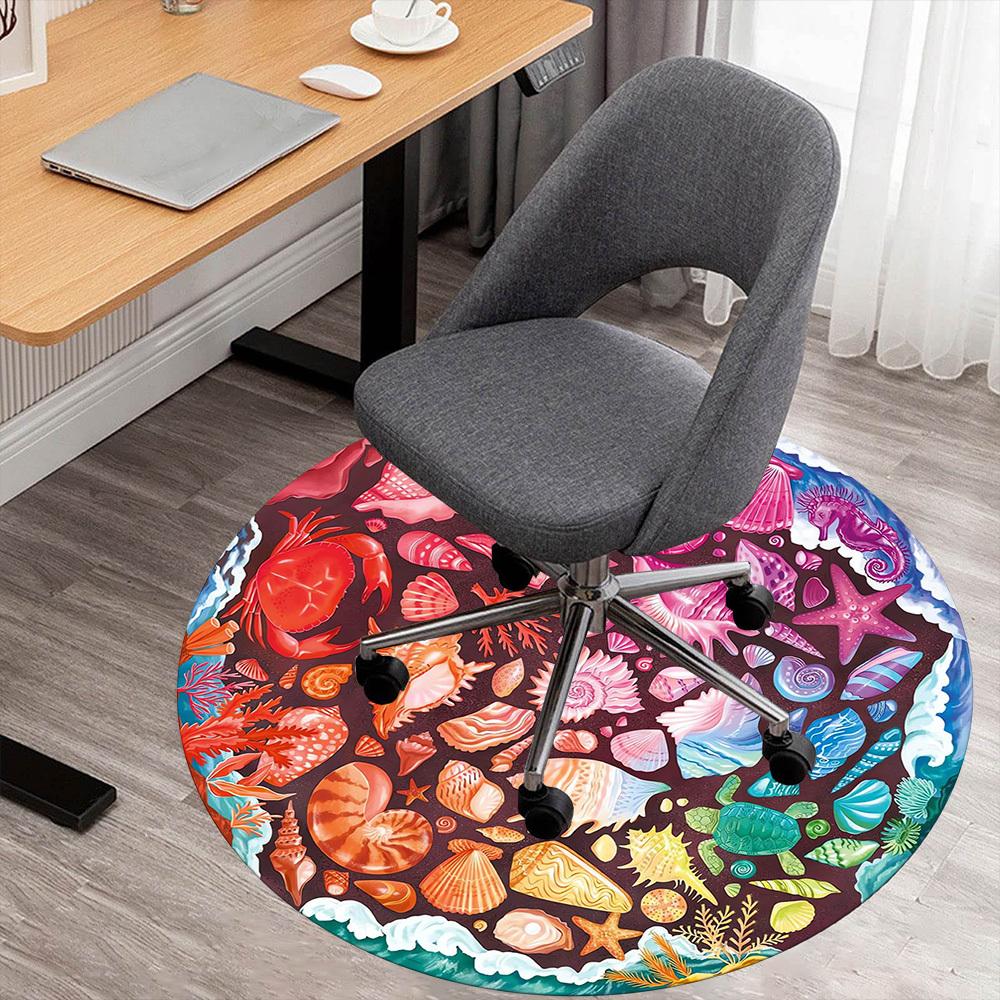 1pc Seashells, Oceanic Pattern Office Round Rugs, Under Chair Round Rugs for Living Room, Bedroom, Bathroom Decoration Carpet 091843