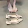 Versatile Womens Sandals with Anti Slip Slim Heel Close Toes Elastic Band Bow 2025 Summer Outdoor PU Black/White Fashion Sandals