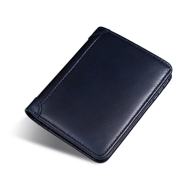 

Genuine Leather Wallet Men Multi-functional Large-capacity RFID Anti-degaussing Anti-theft Money-brush Multi-card Three-fold 12x9x2cm синій