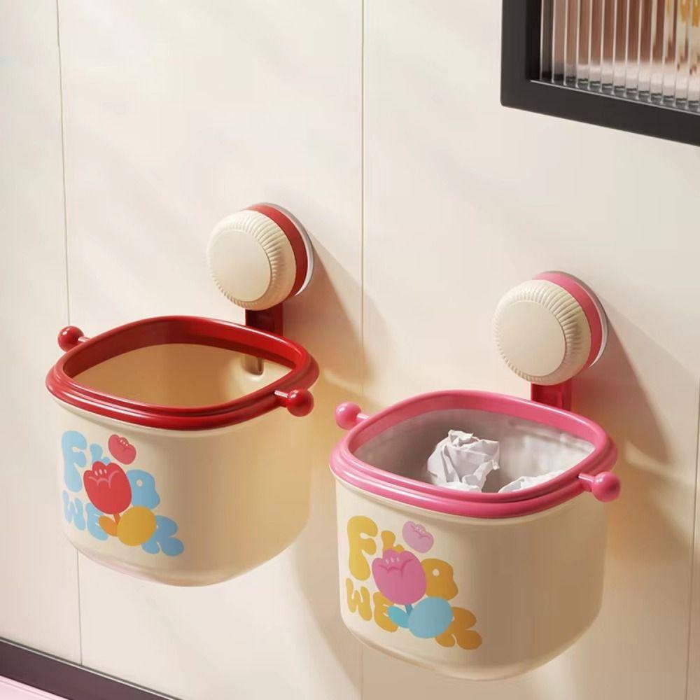 Stanzfreier Saugbecher-Mülleimer Niedlicher Cartoon-Aufbewahrungseimer Badezimmer-Ablageregale Abfalleimer