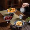 Chinese Ceramic Fruit Plates Retro High-legged Dessert Snacks Plate Trays Blue and White Porcelain Tableware Kitchen Supplies
