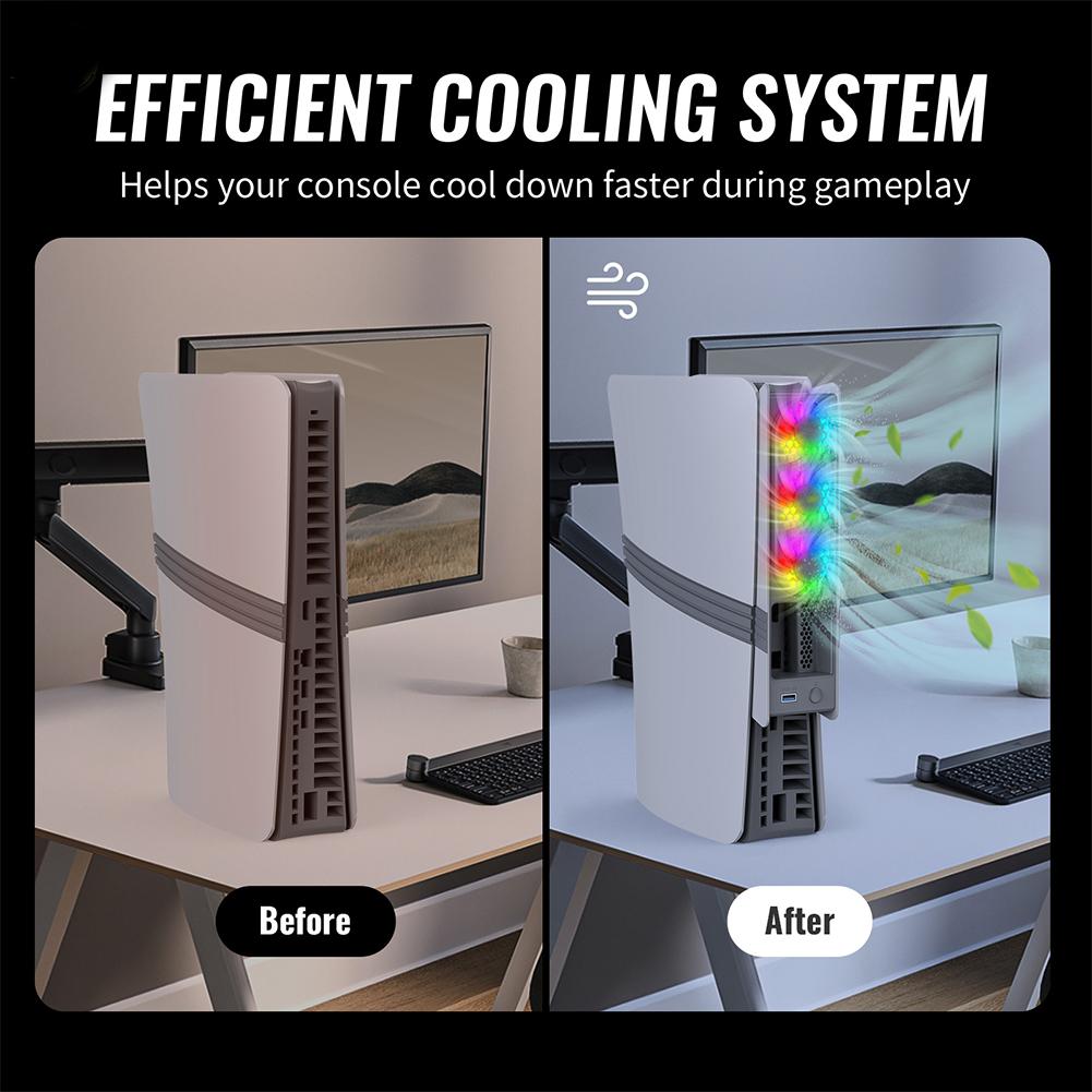 For PS5 Pro/PS5 Slim Cooling Fan Efficient Cooling System with USB Port & RGB Light for PS5 Pro/Slim Disc and Digital Edition