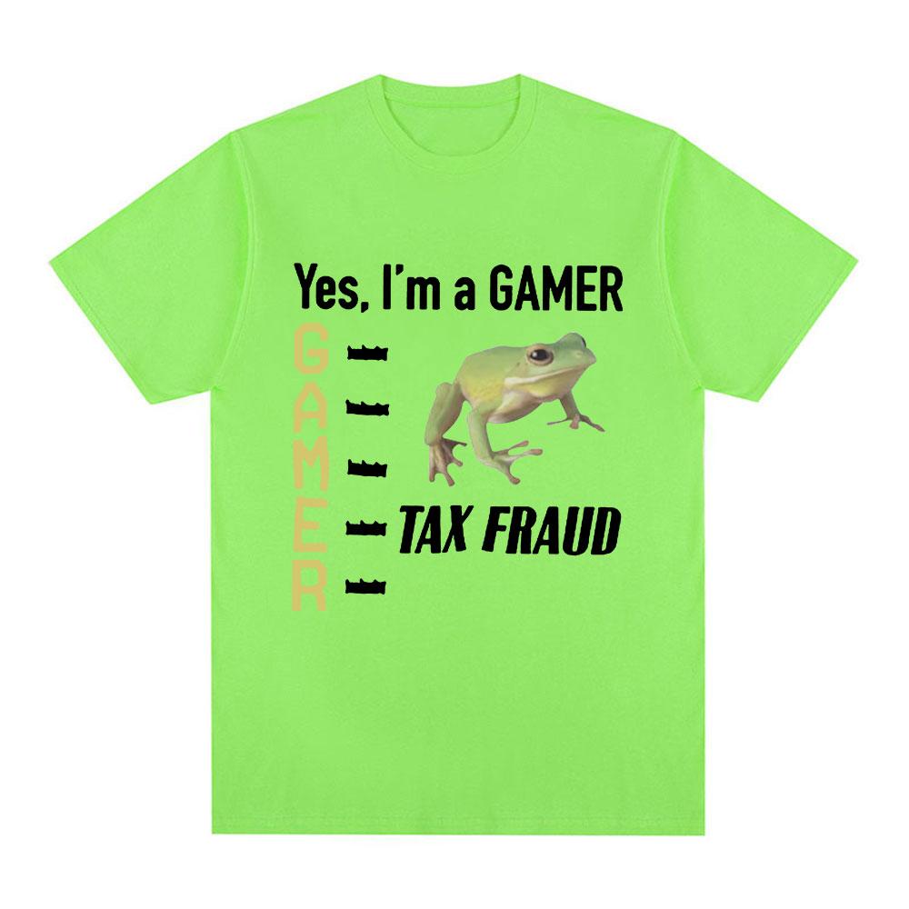 

Tax Fraud Gamer Funny Frog Meme T Shirt Men Women Fashion Hip Hop Vintage T-shirt 100% Cotton Casual Loose Short Sleeve T-shirts 4XL