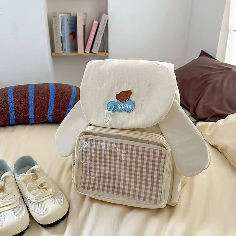 New Cute Bow Rabbit Ear Ita Backpack Sweet Girl Transparent Rucksack Fashion Women's Large Capacity Student DIY Display Knapsack