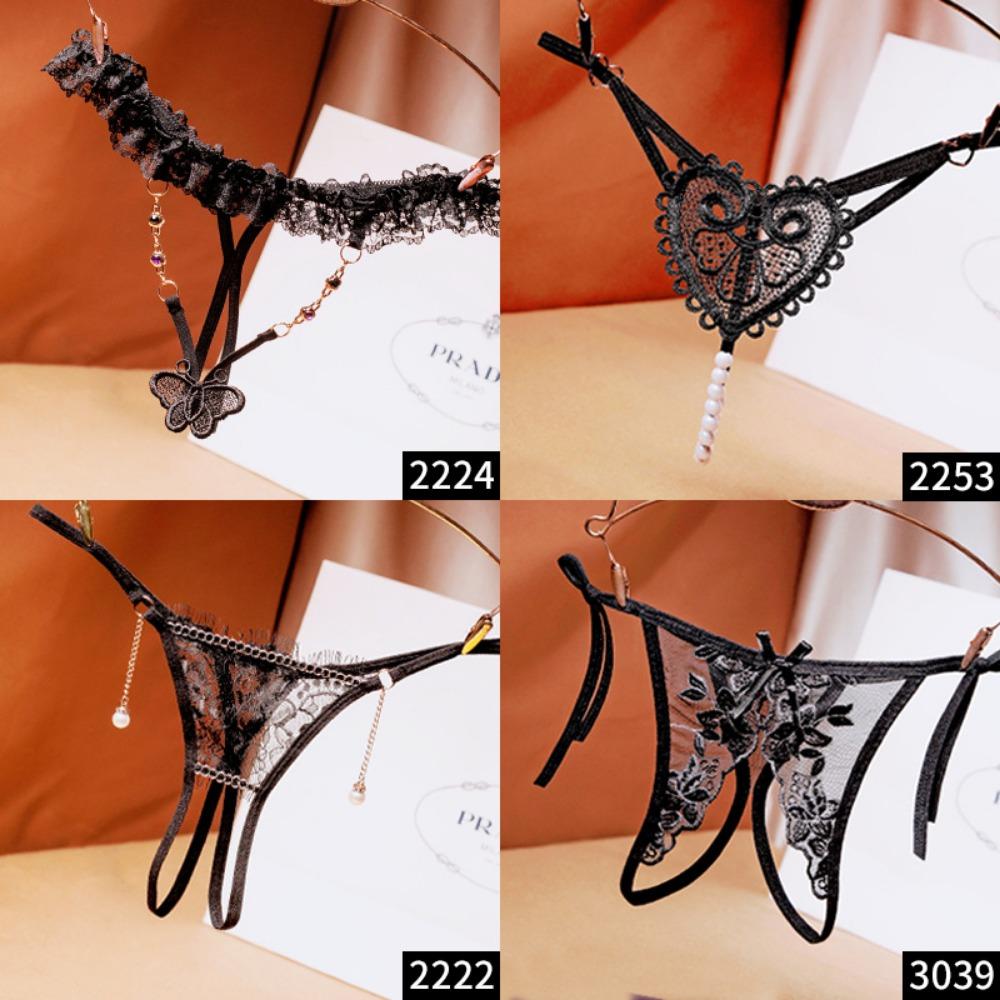 [Free Shipping] 2/4 Independent Packs, Black Sex Underwear Women's Open File Is Free of Temptation, Sexy Thong