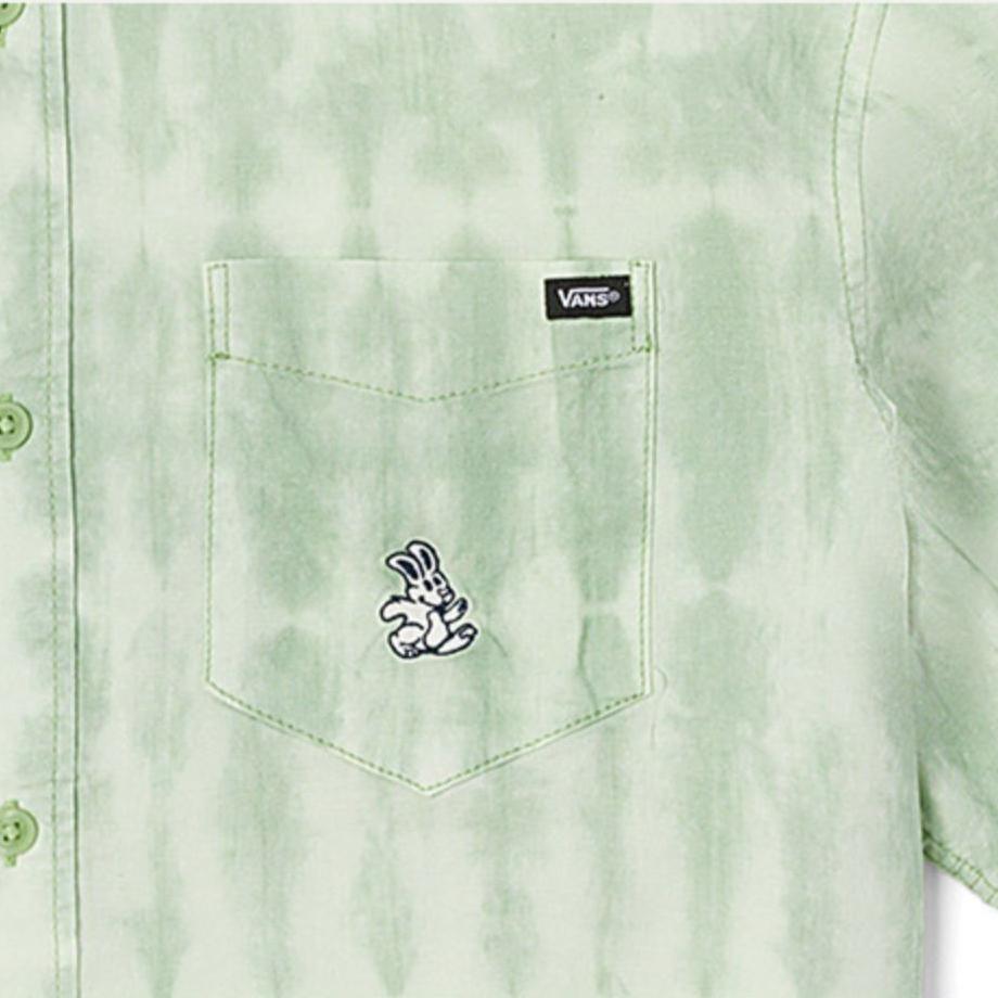 Vans Logo Embroidered Tie-Dye Print Single-Breasted Polo Shirt Men Shirts Light-Green VN00062VYV9