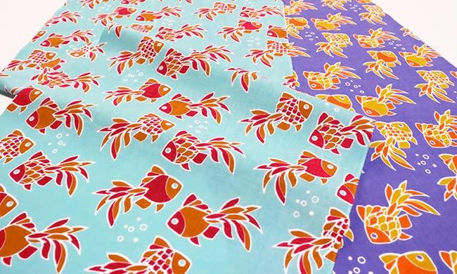 Dyeing Anbo Tenugui Authentic Dyed Cotton Tokuoka Made In Japan 35cm X 100cm "Goldfish Aqua" 100%