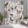 2pcs Elegant Mallard Duck Curtains - Brown & White   Nature-Inspired Design with Reed and Grass Print   Semi-Transparent for Bedro