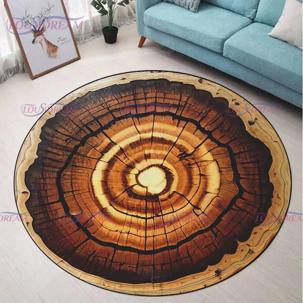 Farmhouse Rustic Tree Rings Rustic Area Rug Round Circle Carpet Livingroom Bedroom Floor Mats for Bathroom Modern Home Decor