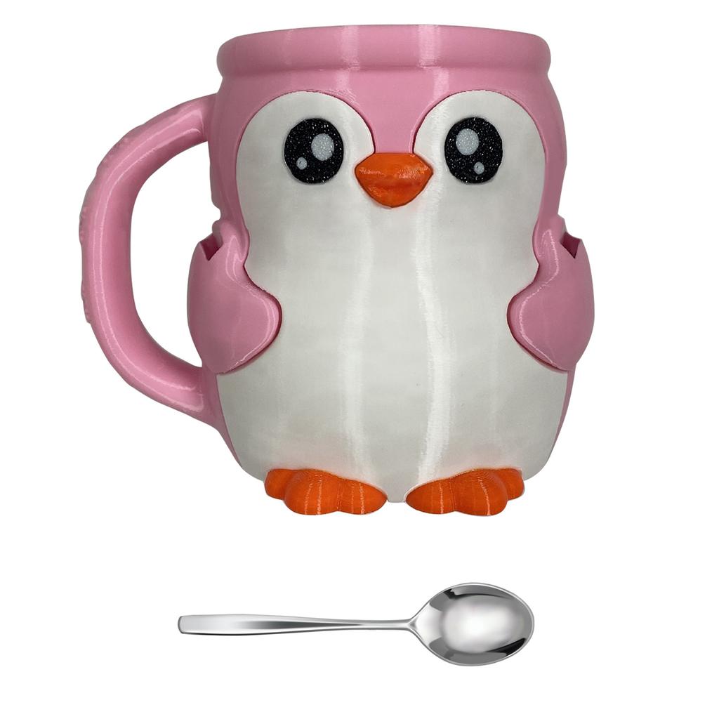 Funny Penguins Shape Ice Cream Pints Holder With Insulated Sleeve Builts In Storage Drawer and Spoons Dessert Organizers