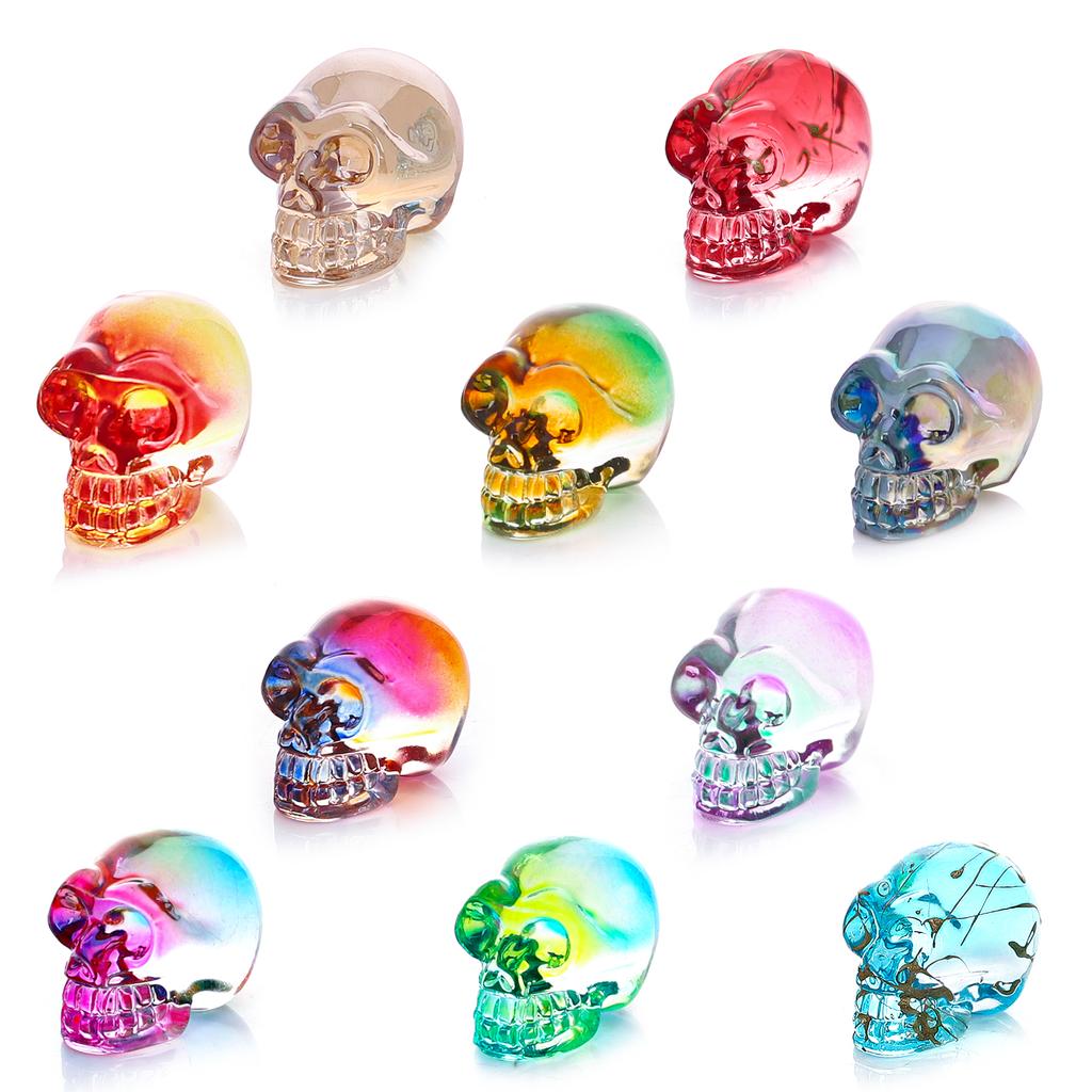 10 Pcs Gemstone Carving Skull Statue Hand Carved Human Skeleton