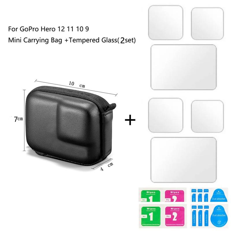 Unterwasser-Tauchgehäuse (60 m) + Filter + Mini-Tragetasche + 9H gehärtetes Glas für GoPro Hero 12 11 10 9 Kamerazubehör