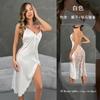 Women's satin backless sexy suspender nightdress high split lace perspective loungewear 811