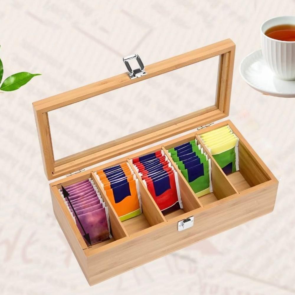 5/9 Grids Jewelry Organizer Wooden Tea Box Holder Tea Bag Storage Boxes  Kitchen Bar
