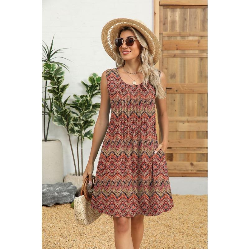 Spring/Summer Printed Tank Top Loose Pocket Dress for Women