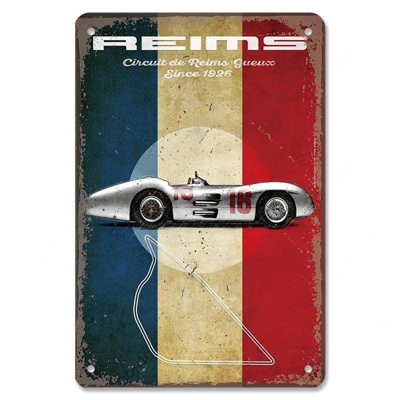 Vintage Metal Tin Signs Racing Car Plaque Decor F1 Racetrack Metal Poster Wall Art for Garage