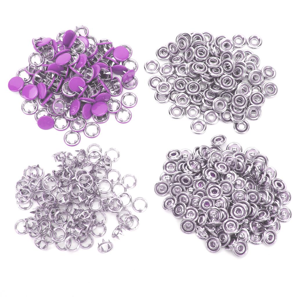 100 Set Snap Button Colorful Brass Prong Press Stud Sewing Fasteners with Installation Tool