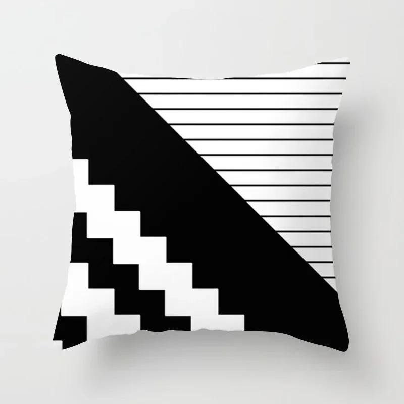 Black and white geometric polyester soft cushion throw pillow, living room car decoration, sofa bed decoration, pillowcase 40525