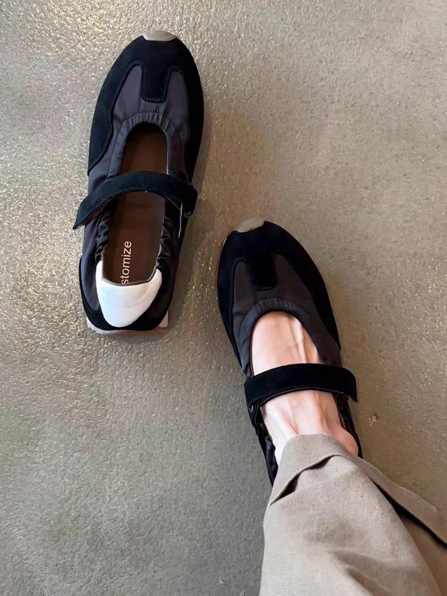 

Версия из коровьей кожи~ ретро одинарная обувь женская весна лето новая обувь для тренировок в балетном стиле на липучке плоская повседневная спортивная обувь 35