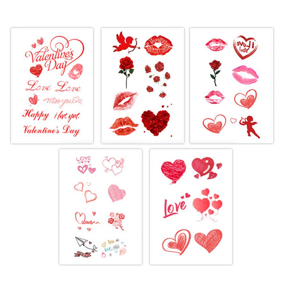 10 Stück temporäre Tattoo-Aufkleber, rotes Herz, Lippen, Rose, wasserdicht, gefälschte Aufkleber, Körperkunst-Tattoos für Valentinstag, Geburtstage