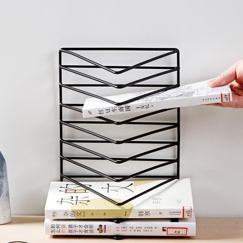 Book Storage Rack Desktop Iron Bookshelf Vinyl Records Holder Newspaper Magazines Stand Stationary Organizer Display Shelf Home
