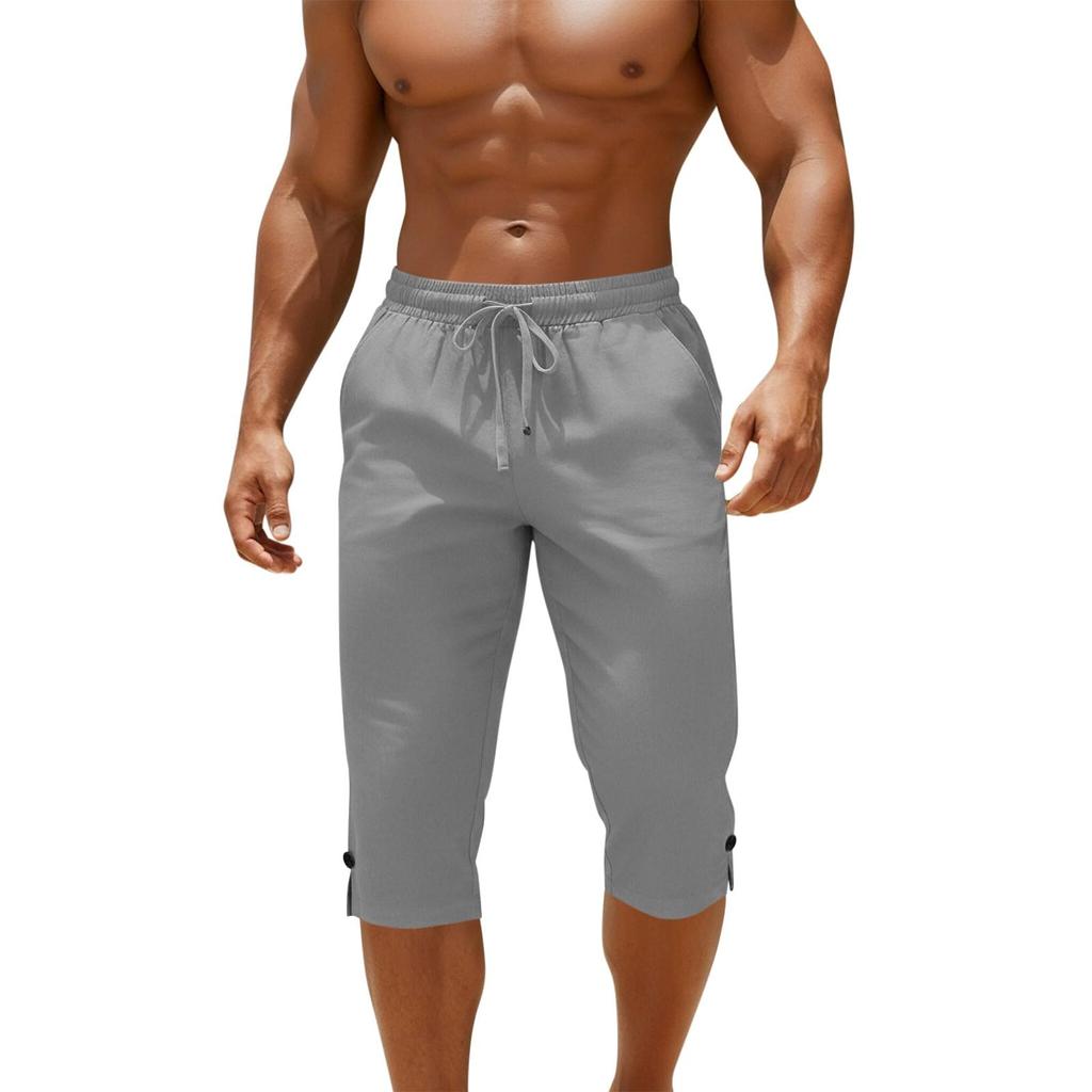 Men Drawstring Waist Capri Pants Relaxed Fit Lightweight Cropped Trousers with Adjustable Hem for Everyday Wear