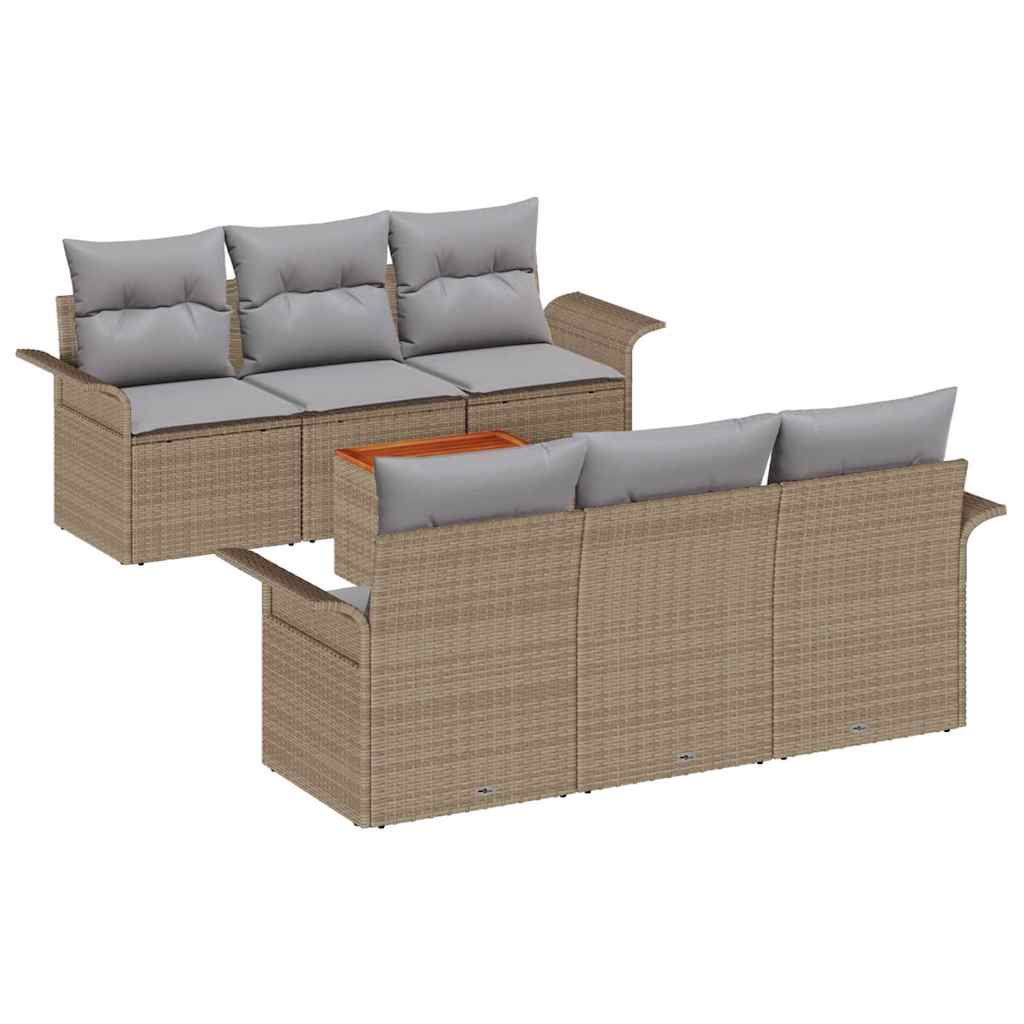 7 Piece Beige Garden Sofa Set with Cushions