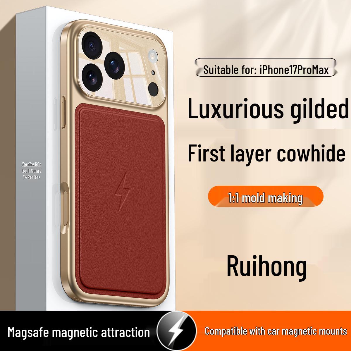 

Luxury Cowhide iPhone 17 Pro Max Case, Small Sheep Grain, Magnetic Absorption, Full Coverage, Anti-Drop Protection 17 Pro красный