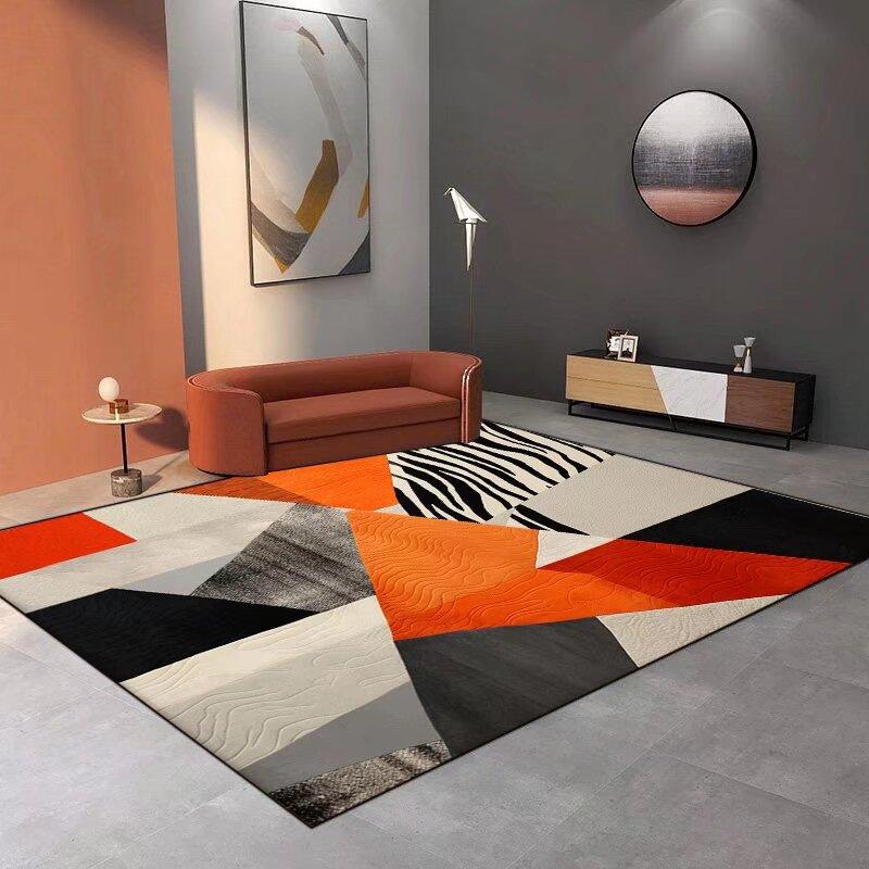 Modern Luxury Geometric Orange Rugs Non-slip Carpets for Living Room Sofa Bedroom Home Decorations Coffee Tables Mat