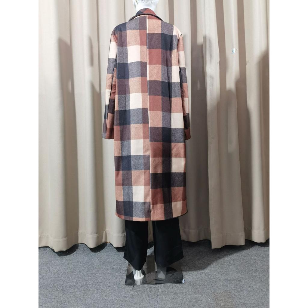 Autumn Winter Women's Plaid Long Trench Coat, British Style European American Outerwear With Belt