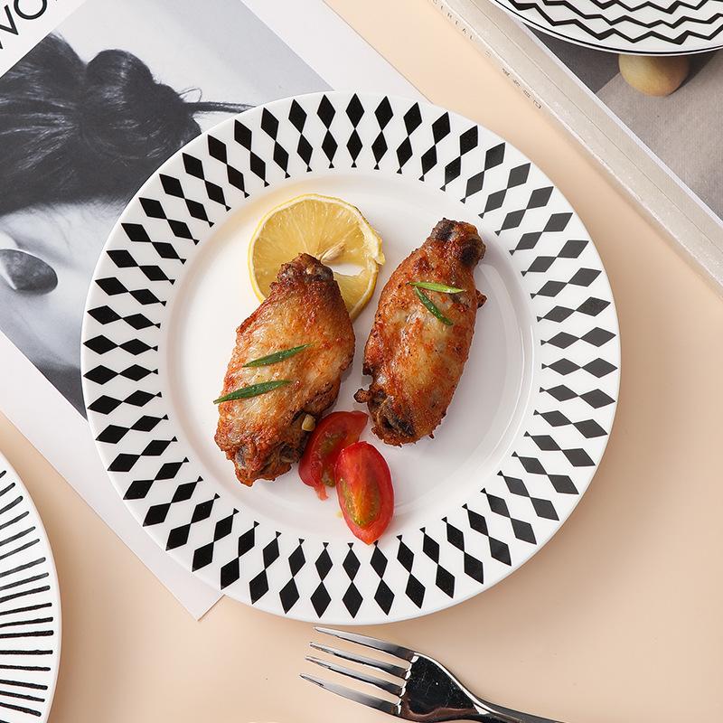 Creative Polka Dot Ceramic Round Flat Plate Household Geometric Dessert Western Dish Pizza Steak Shallow Plate