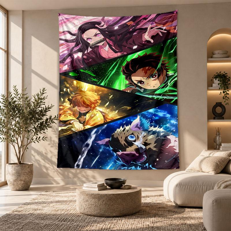 Arazzo Decorativo, Arte da Parete Stampato Demon Slayer, Appeso a Parete Leggero per Sfondo Camera da Letto