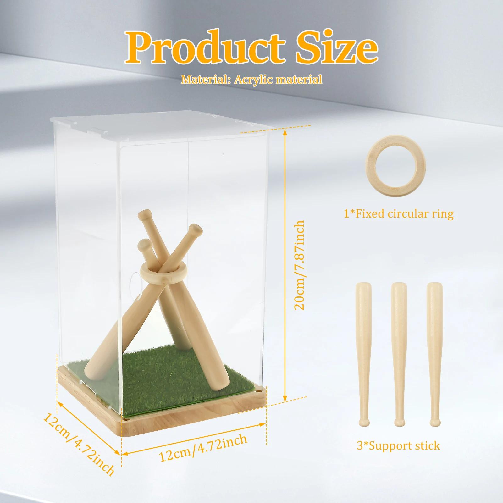 

Baseball Display Box Acrylic Cube Baseball Stand with Wood Stand and Simulation Turf Multipurpose Storage Box Tabletop Decor