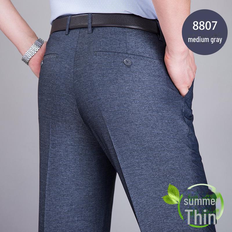 Men's Summer Mulberry Silk High-Waist Loose White Trousers