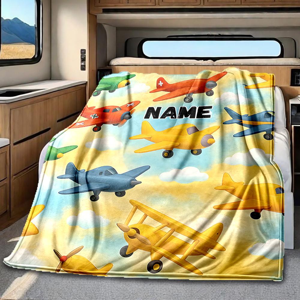 Airplane Adventure In The Sky With Clouds Blanketcustomizable With Your Namecomfortable And Stylish Perfect For Travel Beds Chairs Offices Sofas