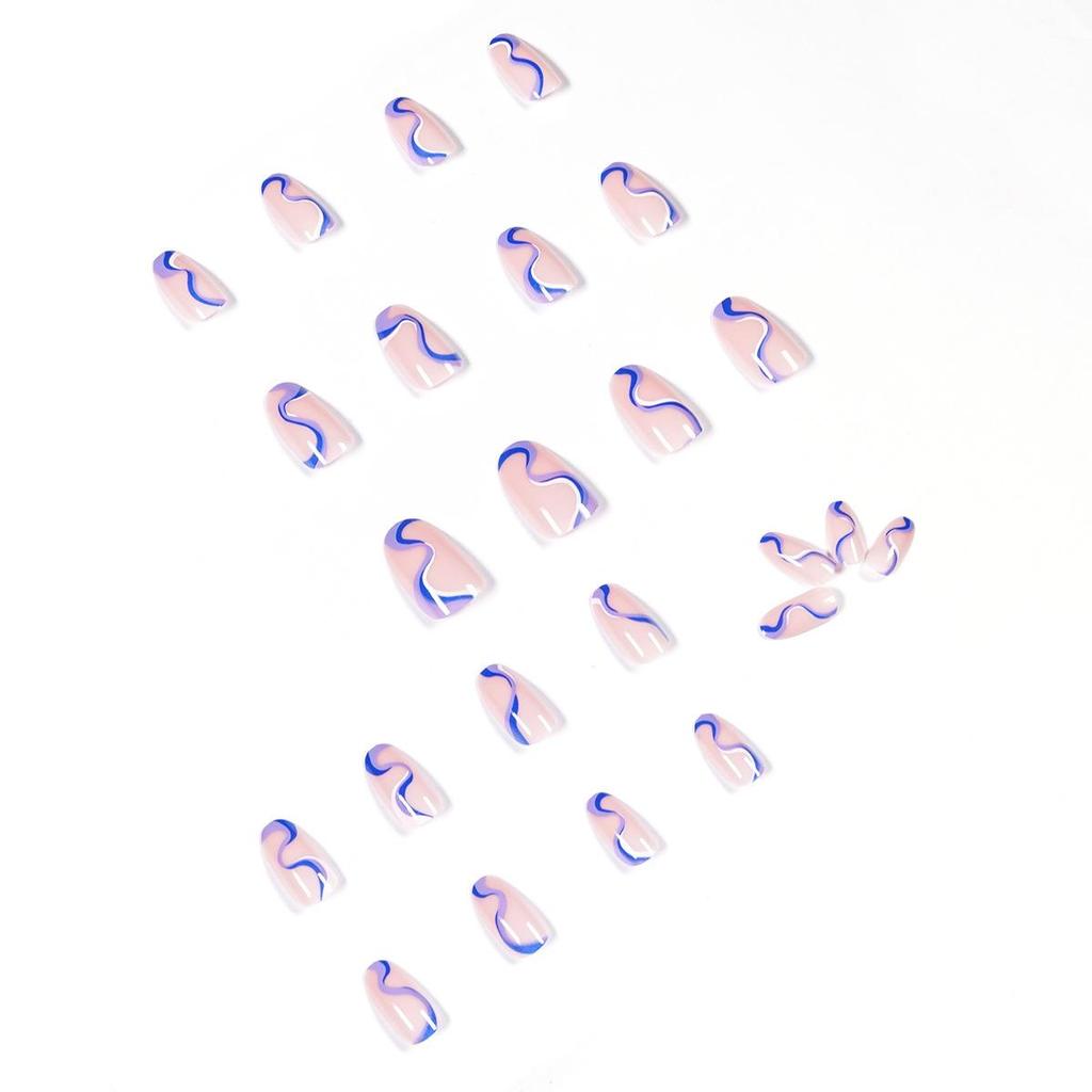 Color Block Line Design Wearable Manicure Nail Stickers – Removable False Nails