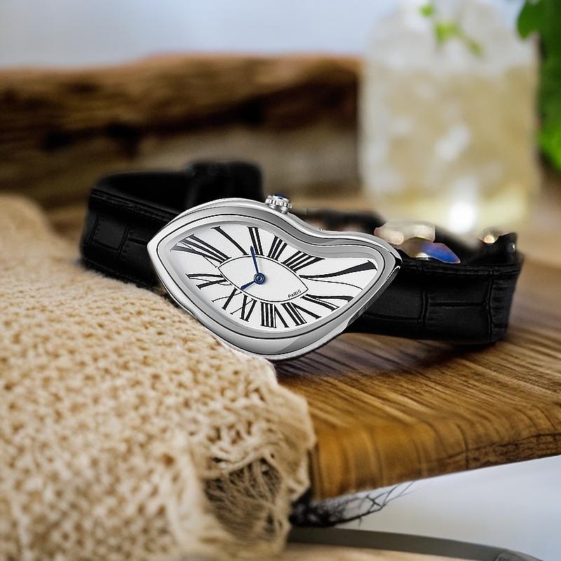 New Luxury Irregular Crash Melting Twist Watches Men's High Quality Genuine Leather Advanced Creative Design Paris Wristwatches